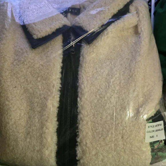 Blue Blush Black and Cream Teddy Jacket Faux Leather S, M, and Large - Picture 5 of 6